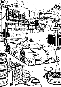 Racebil i pitlane – avanceret biltegning til print