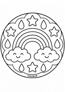 Regnbue-mandala for børn med skyer og stjerner