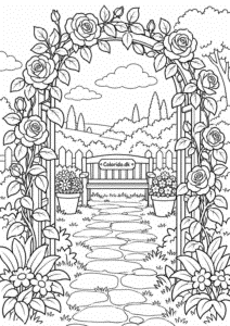 Rosenbue og havegang – blomstertegning til print