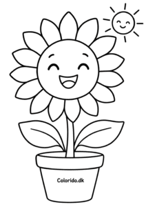 Glad solsikke i urtepotte – enkel blomst tegning