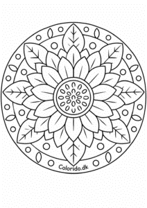 Solsikke-mandala med blade til print