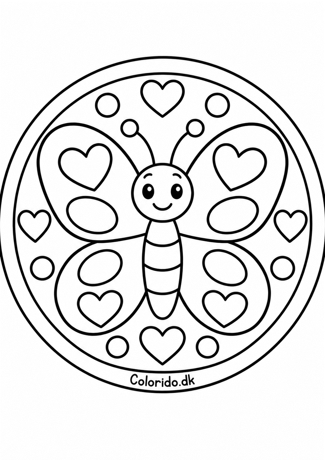 Sød sommerfugl-mandala – gratis tegning