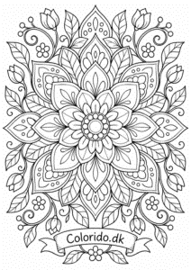 Stor blomstermandala med blade til print