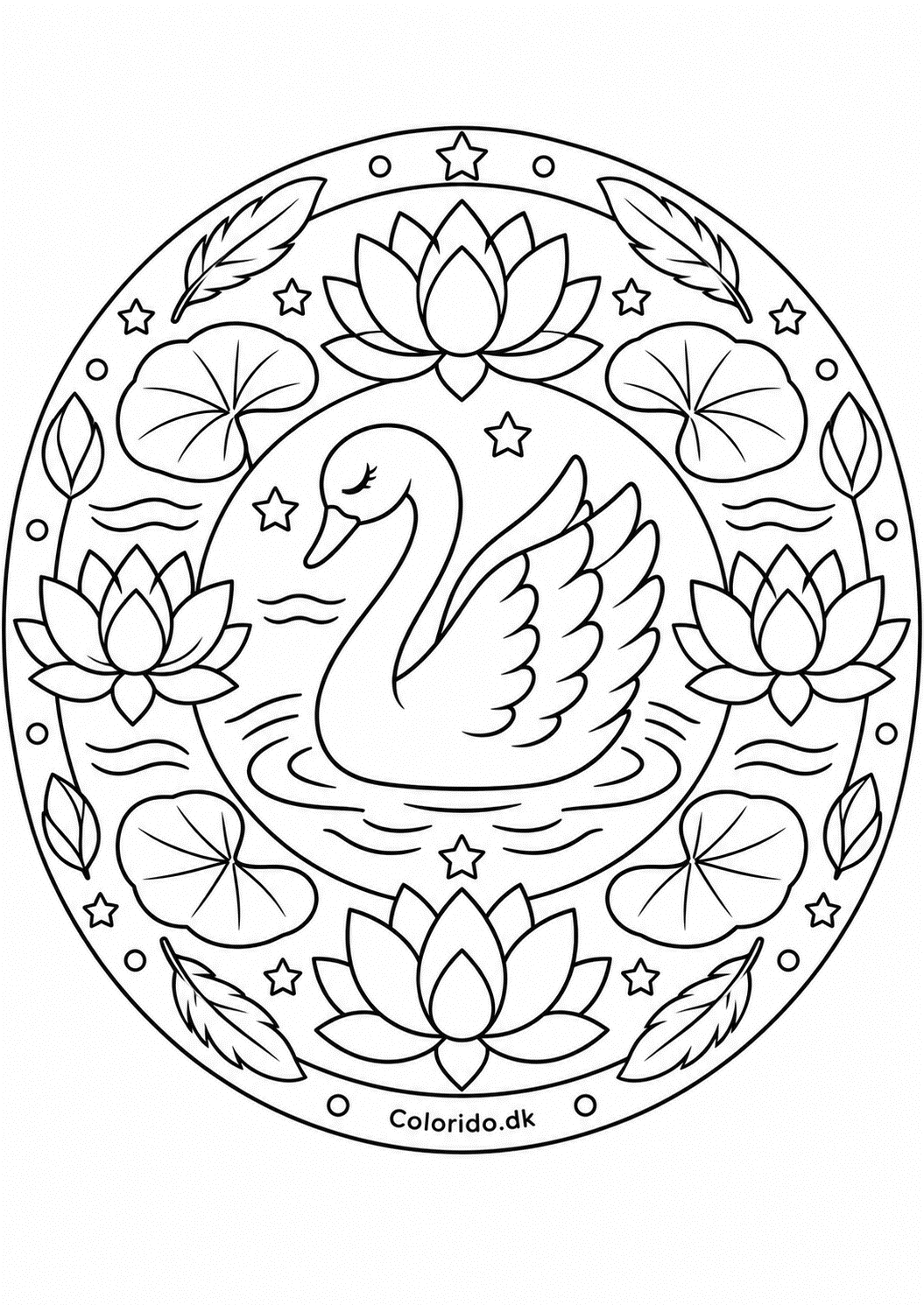 Svane- og lotusmandala til farvelægning