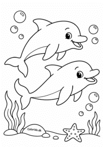 To delfiner leger i havet – nem delfin tegning