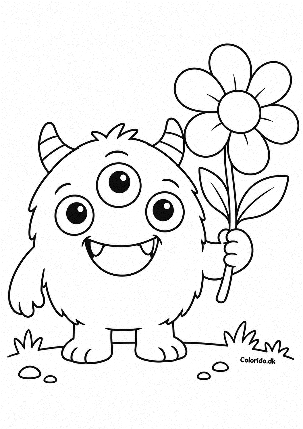 Treøjet monster med blomst til farvelægning