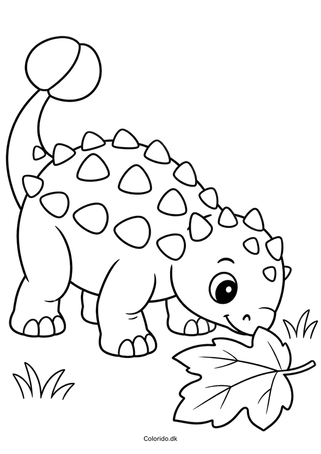Sød ankylosaurus med efterårsblad – nem dinosaur tegning