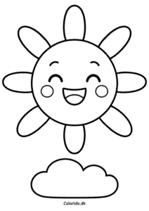 Glad sol over en sky – nem tegning til farvelægning