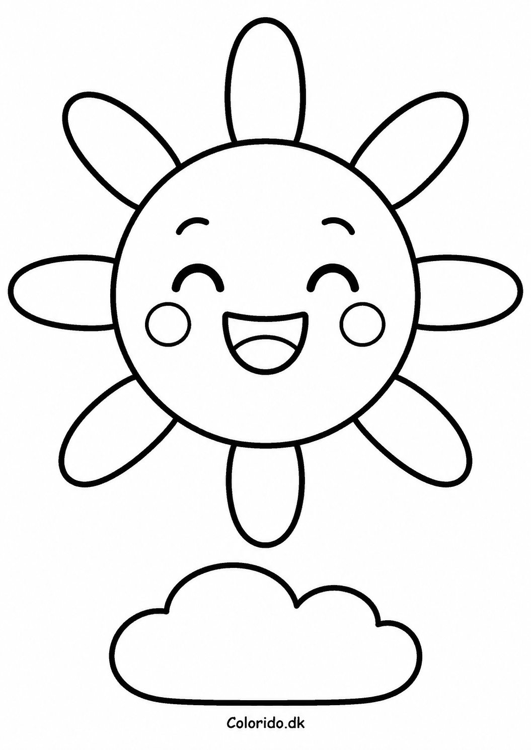 Glad sol over en sky – nem tegning til farvelægning