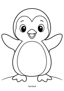 Sød pingvin med åbne vinger – nem tegning til farvelægning