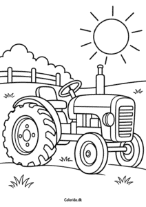 Lille traktor med sol – gratis tegning