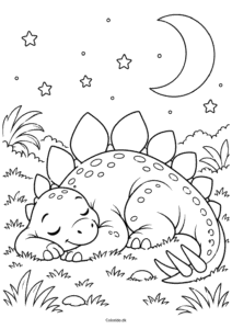 Sovende stegosaurus under månen – dinosaur tegning