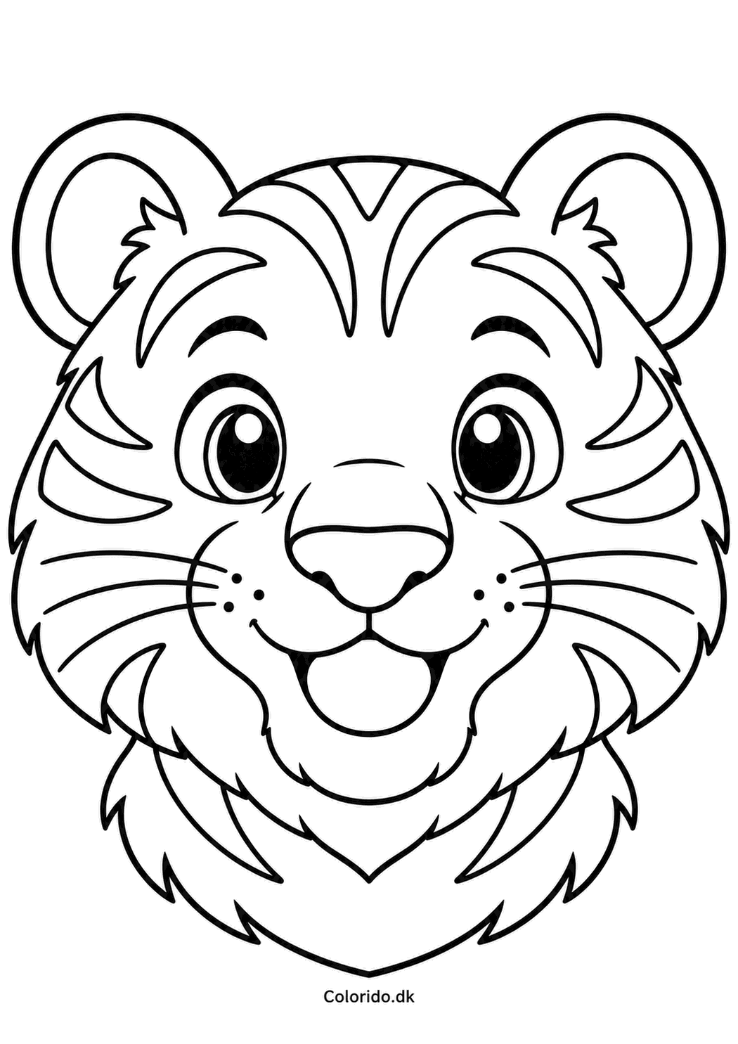 Tigerhoved med runde ører – tegning til de mindste