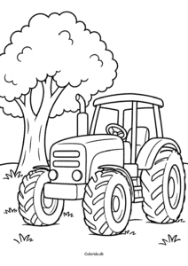 Traktor ved et træ – nem farvelægning