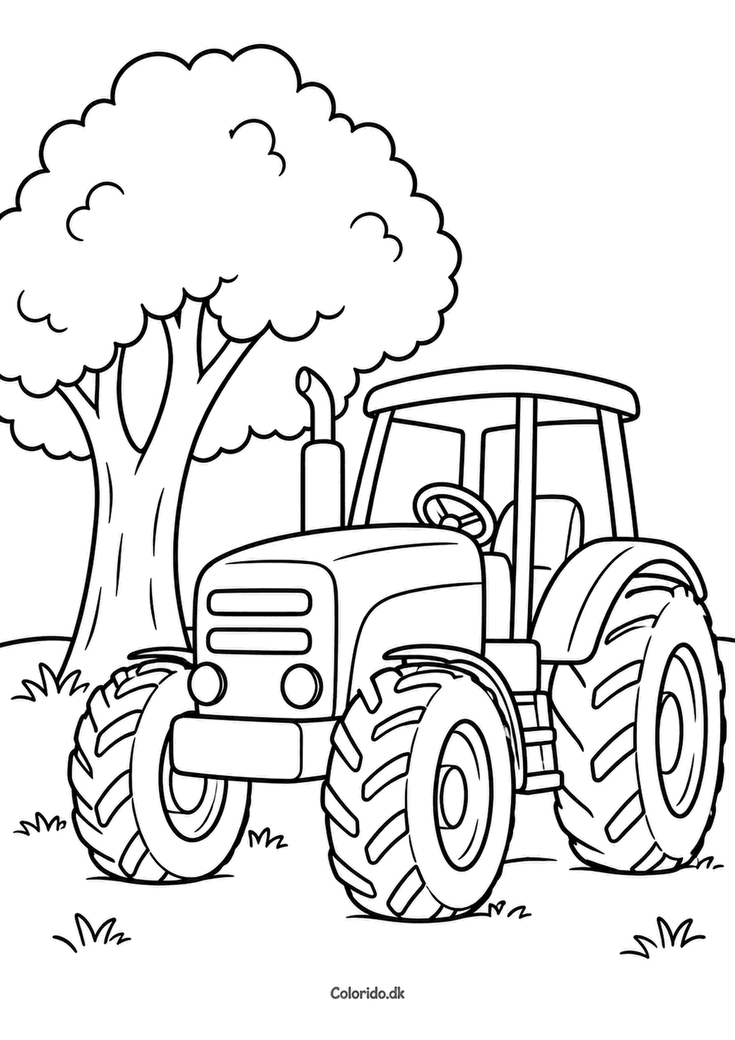 Traktor ved et træ – nem farvelægning
