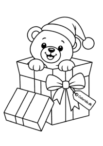 Bamse kigger op af en julegave til print