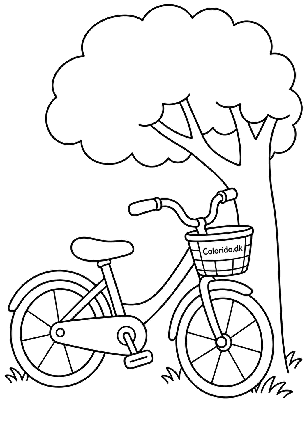 Cykel ved et træ – tegning til børn
