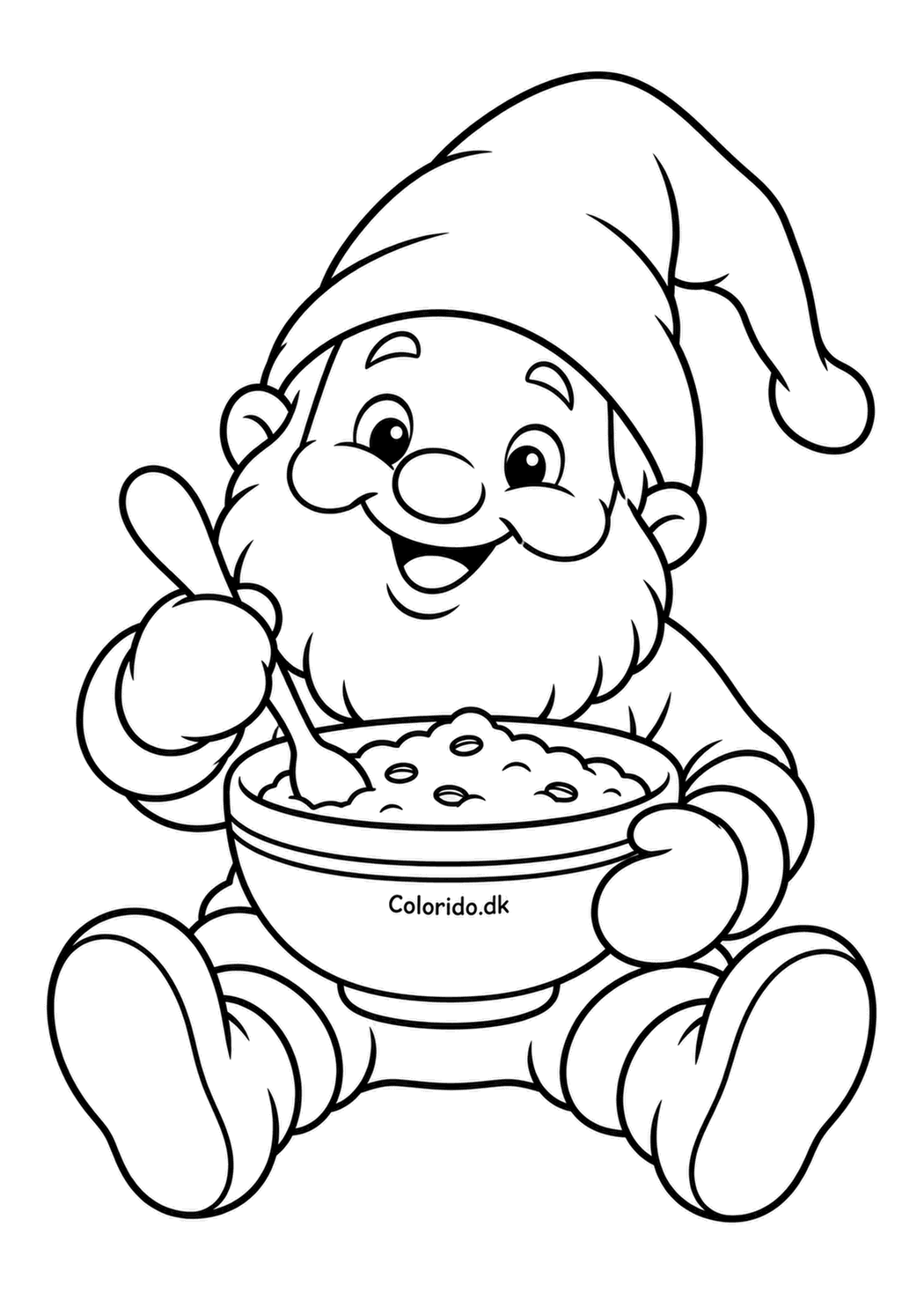 Nisse med en skål risengrød til print