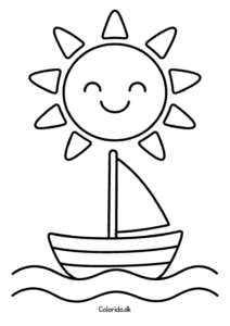 Sol over en sejlbåd – nem sommertegning