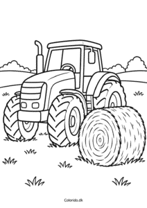 Traktor og rund høballe til print