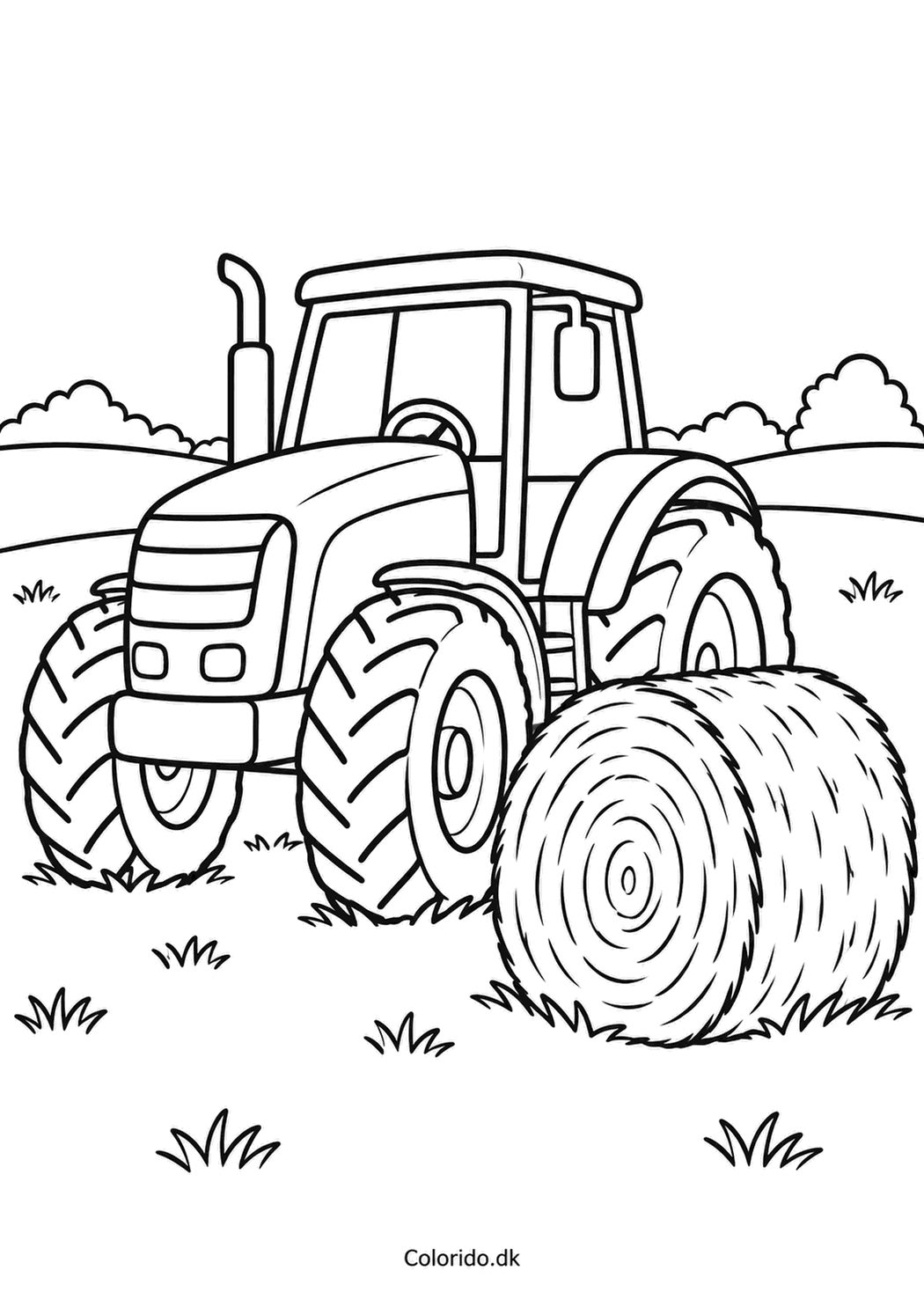 Traktor og rund høballe til print