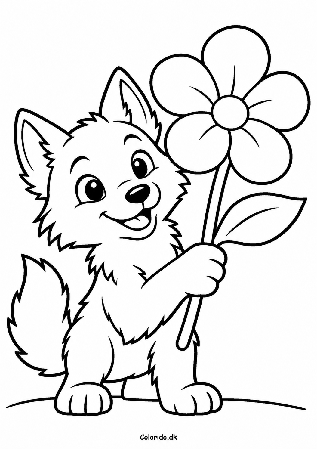 Ulv med en stor blomst – nem farvelægning