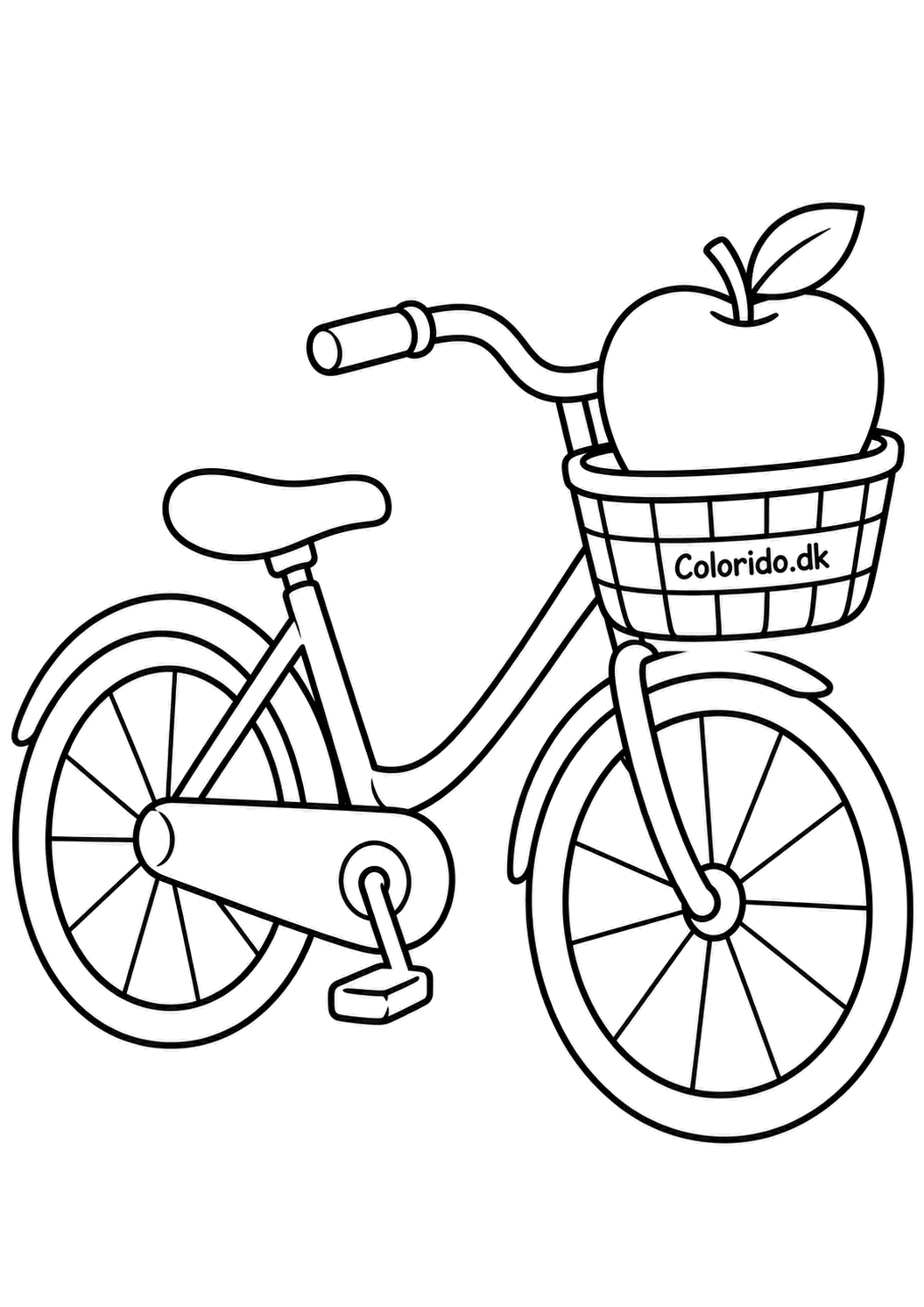 Cykel med kurv og æble til print