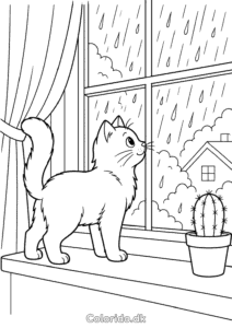 Kat ved vinduet på en regnvejrsdag