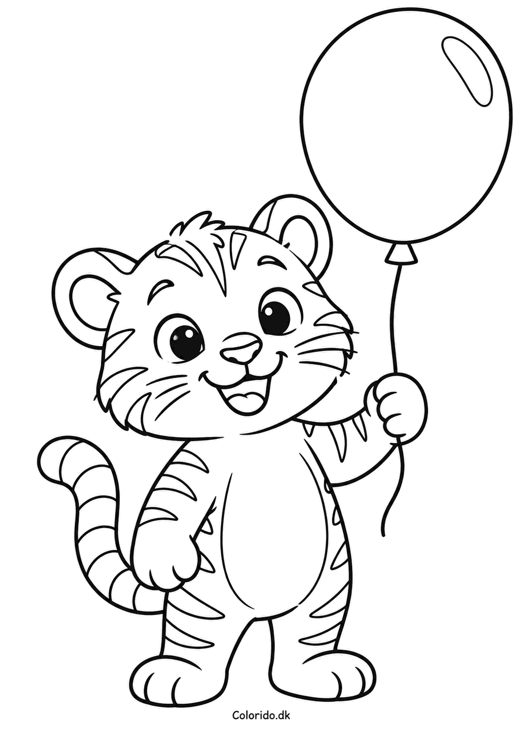 Glad tiger med ballon – tegning til print