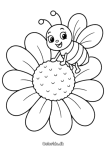 Bi på margerit – blomst og bi til print