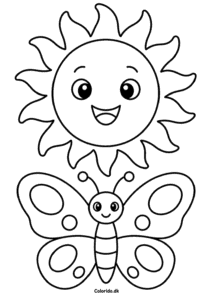 Sol og sommerfugl – let tegning for børn
