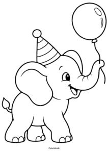 Elefant med ballon – fødselsdagstegning til print