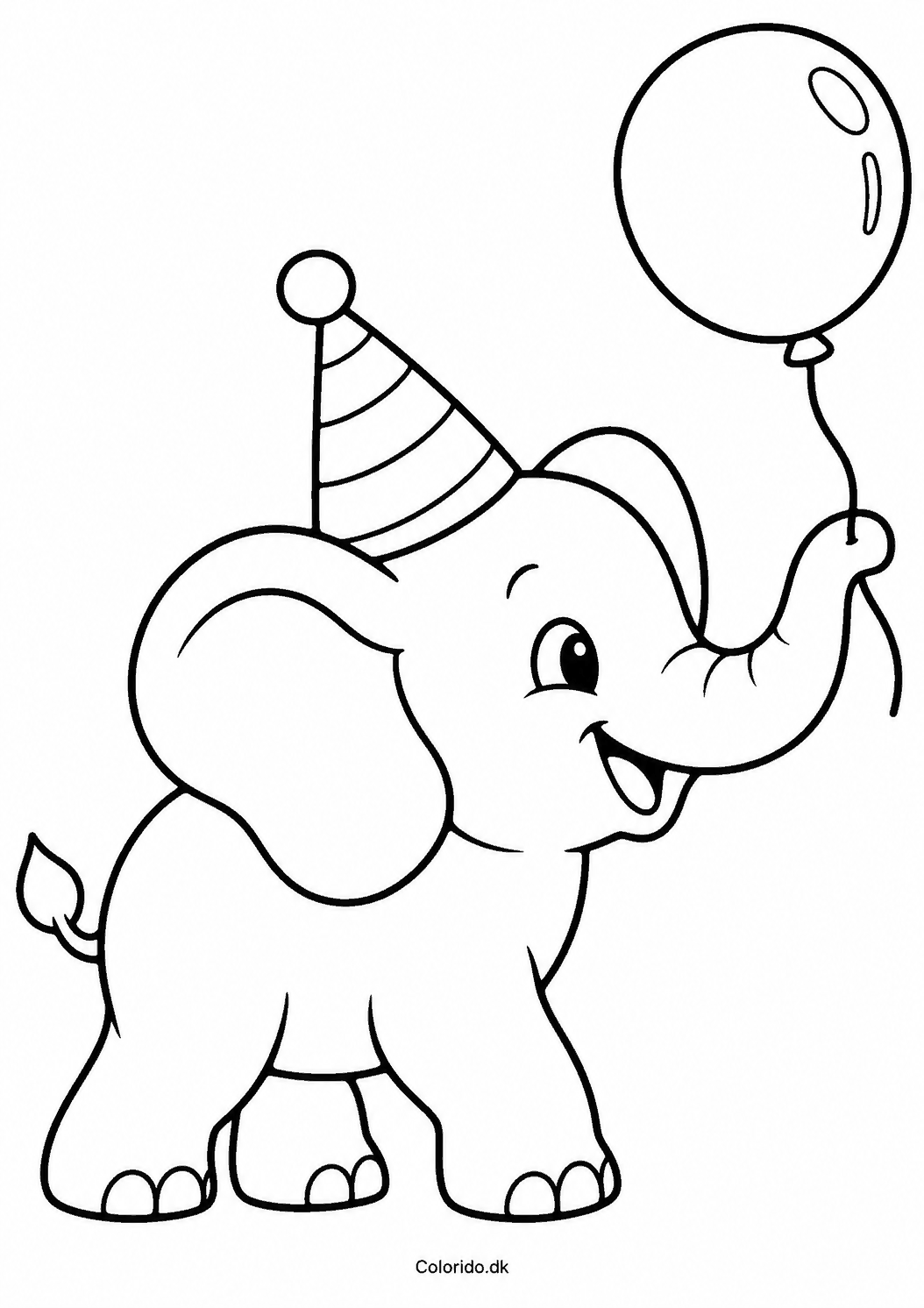 Elefant med ballon – fødselsdagstegning til print