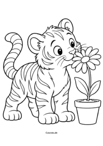 Tiger med en blomst – gratis farvelægning