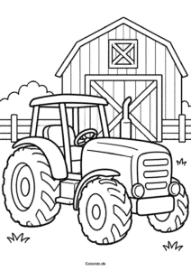Traktor foran en lade – tegning til print