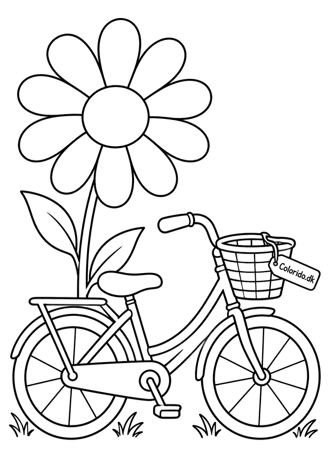 Cykel ved stor blomst til farvelægning