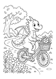 Drage på cykel med blomster til farvelægning