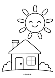 Sol over et lille hus til farvelægning
