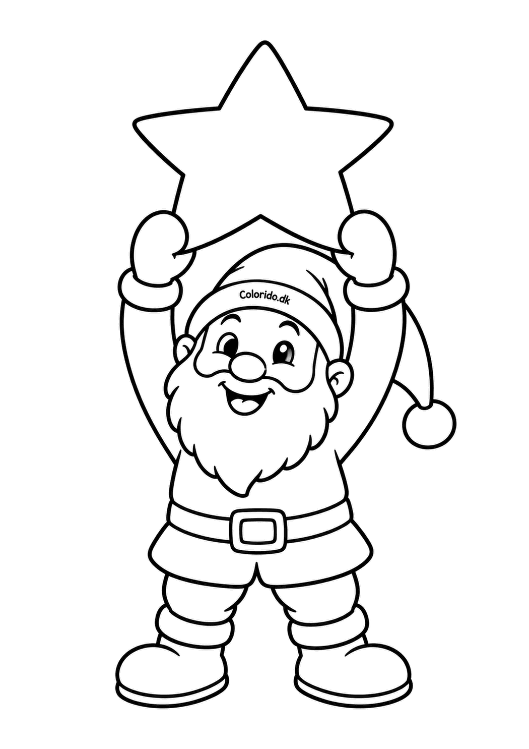 Nisse holder en julestjerne – gratis tegning til print