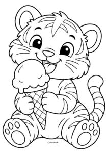 Tiger med isvaffel – sommertegning til print