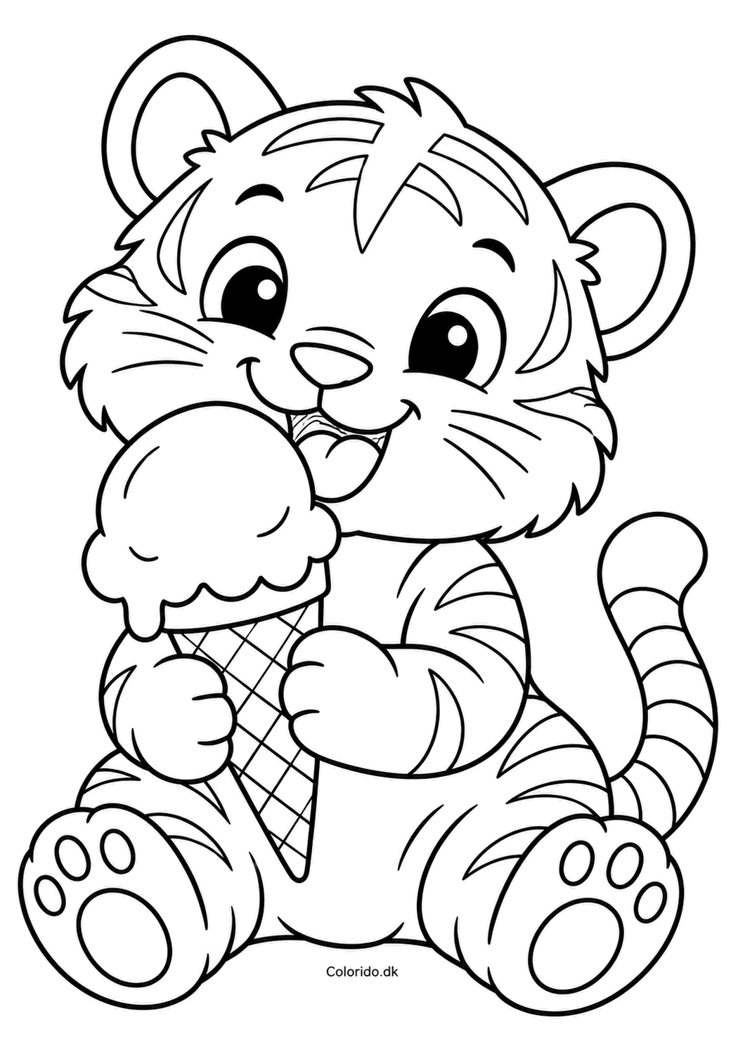 Tiger med isvaffel – sommertegning til print