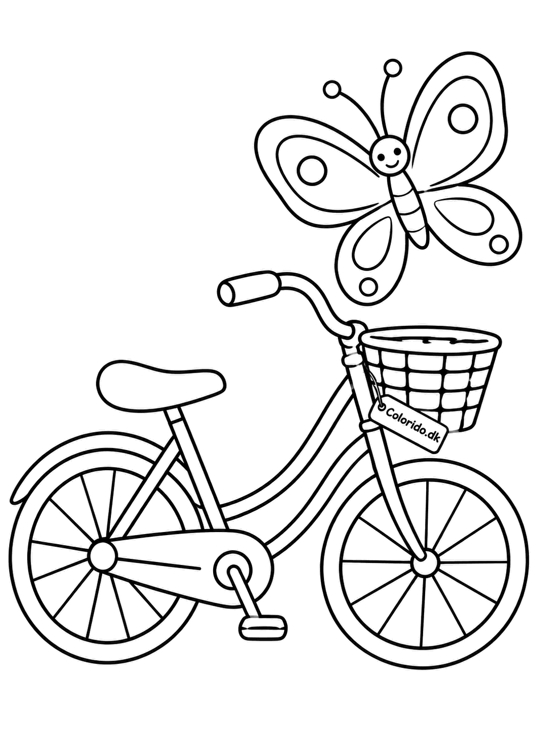Cykel og sommerfugl – tegning til børn