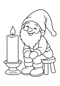 Nisse med et julelys til farvelægning