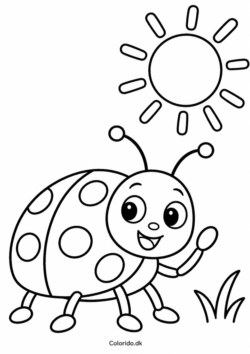 Mariehøne i solen – sommertegning til print
