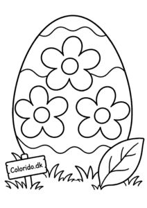 Påskeæg med store blomster – tegning til børn