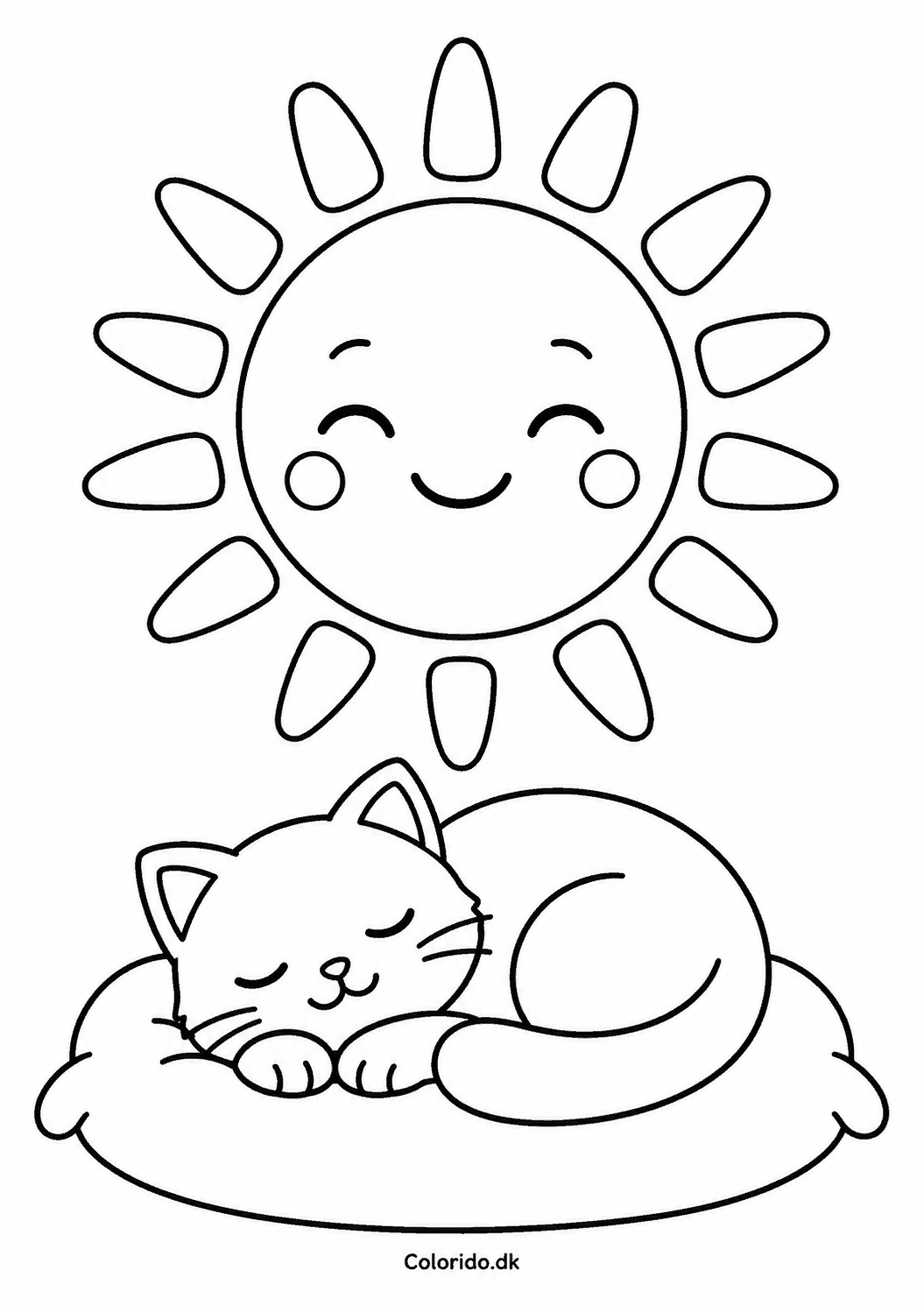 Sol over en sovende kat – sød tegning