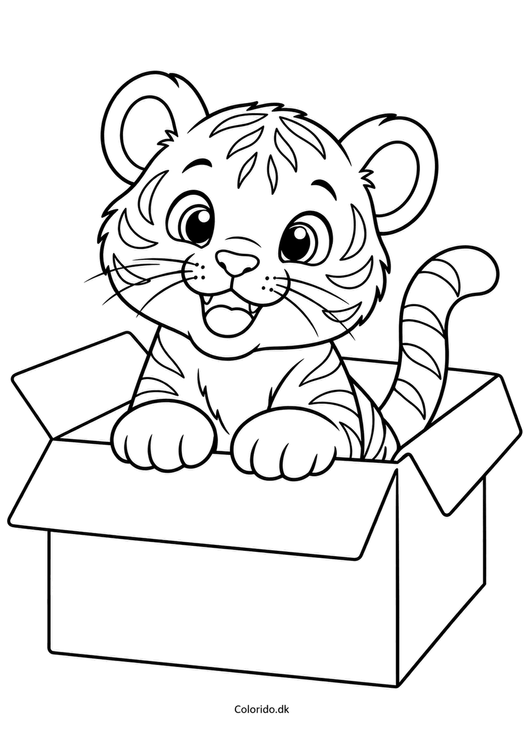 Tiger i en papkasse – nem malebogstegning
