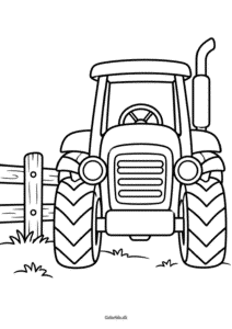 Traktor ved markhegn – gratis tegning til print