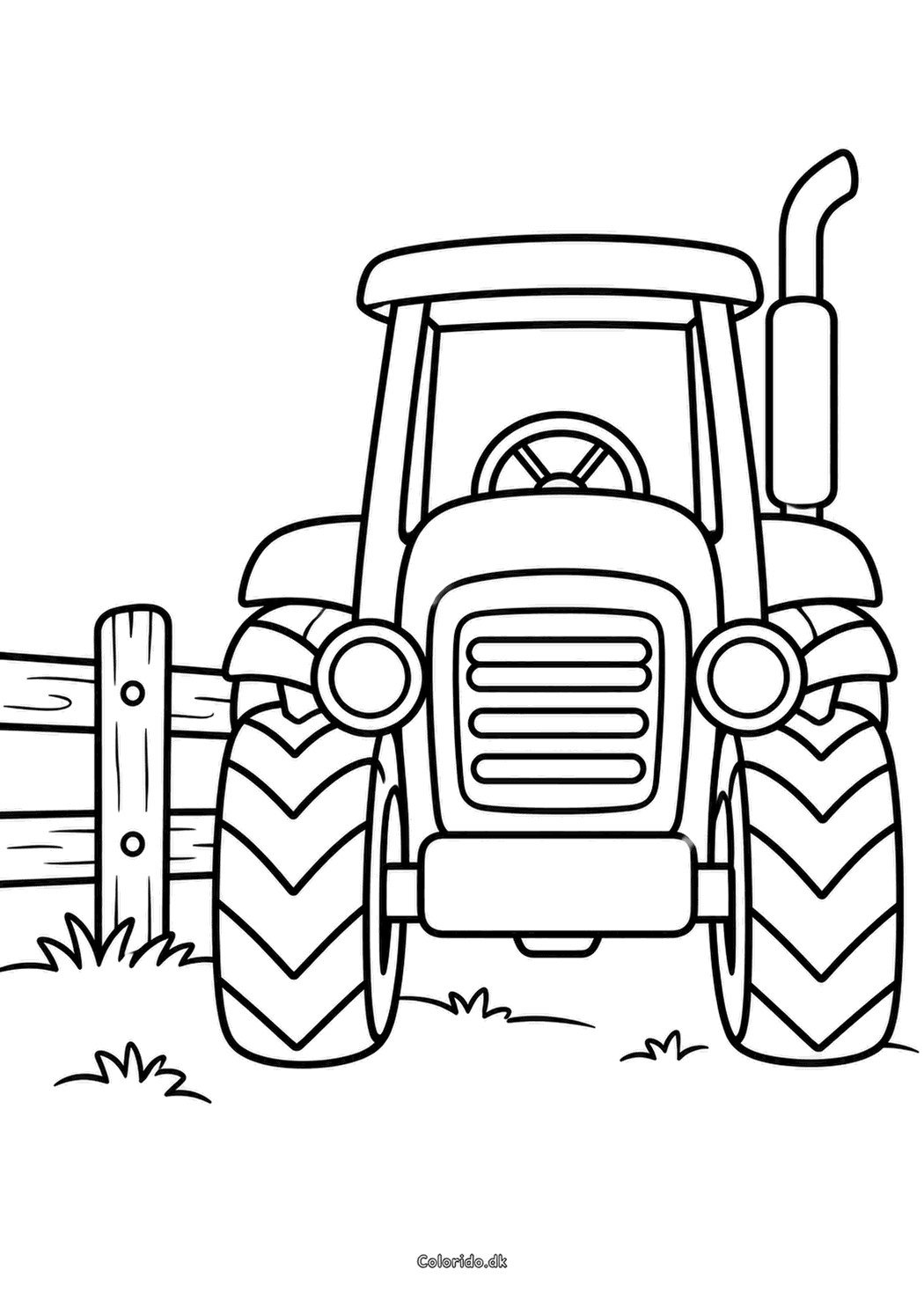 Traktor ved markhegn – gratis tegning til print
