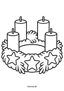 Adventskrans med stjernepynt – let tegning til print